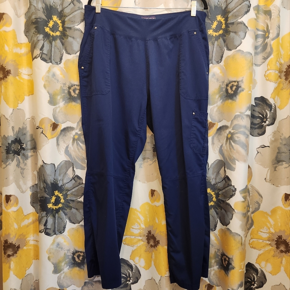Yoga Scrub Pants, Navy, Size XL petite, purple label by Healing Hands GUC